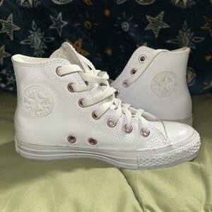 Converse Kids High-Top Sneakers - White with Pink Accents